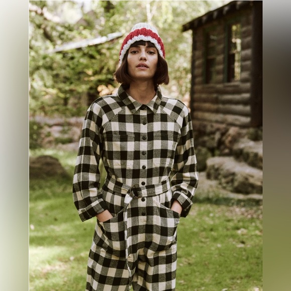 The GREAT - The Pleated Boiler Suit Cocoa Buffalo Check Size 2 (M) Belted Cotton - Picture 1 of 16